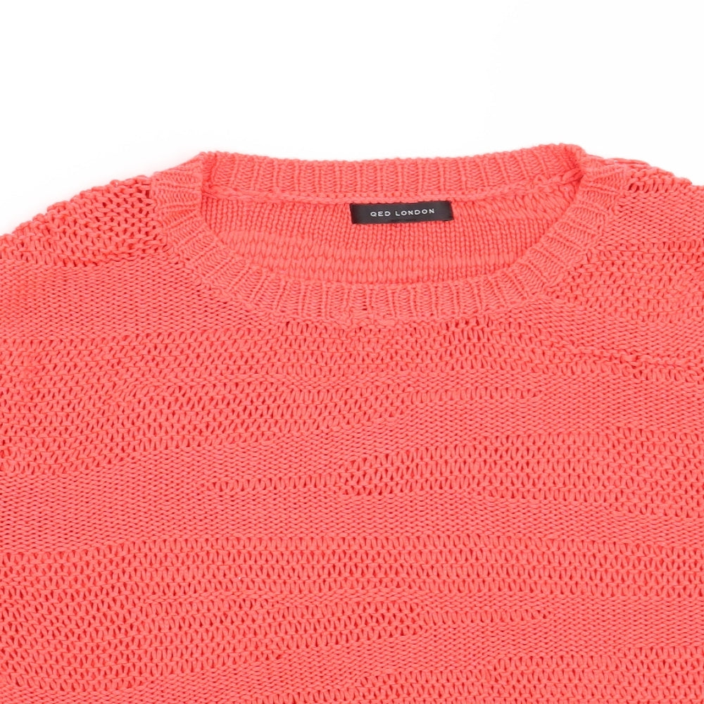 Close-up detail of QED London women’s red jumper, size UK 12