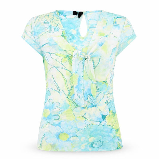 Front view of Preworn women’s blue floral basic blouse, size UK 12