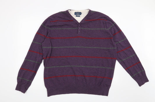 Atlantic Bay Mens Purple Striped  Pullover Jumper Size XL