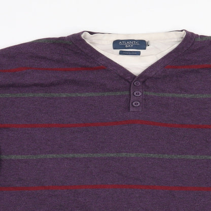 Atlantic Bay Mens Purple Striped  Pullover Jumper Size XL