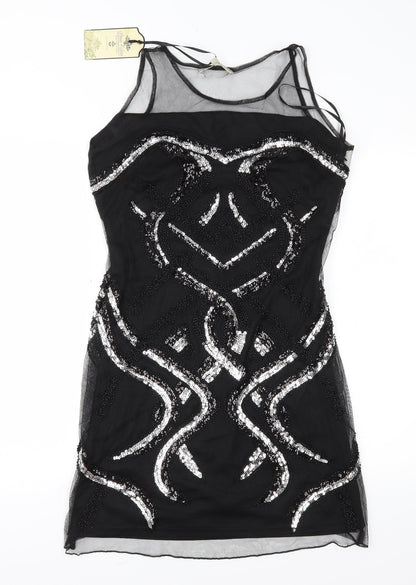 Parisian Collection Womens Black Geometric Mesh Sheath  Size S  - Hand crafted with Love