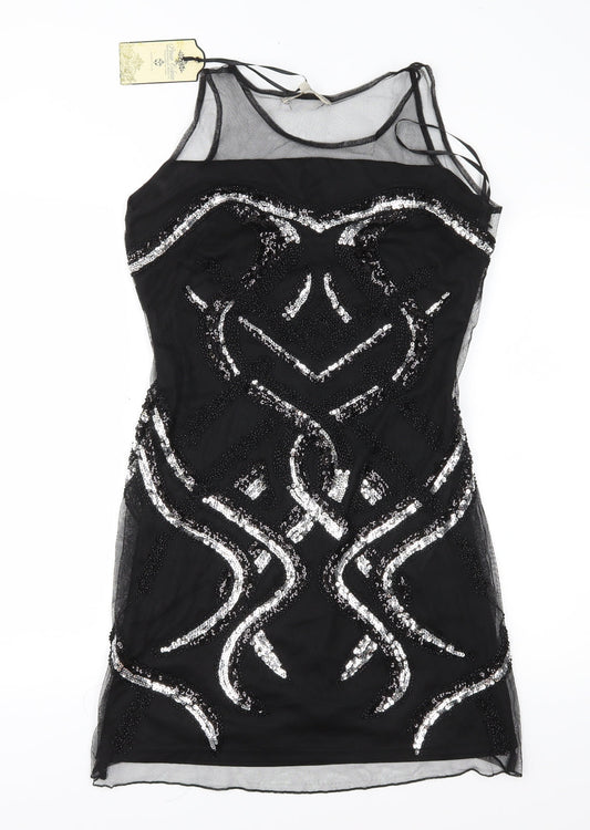 Parisian Collection Womens Black Geometric Mesh Sheath  Size S  - Hand crafted with Love