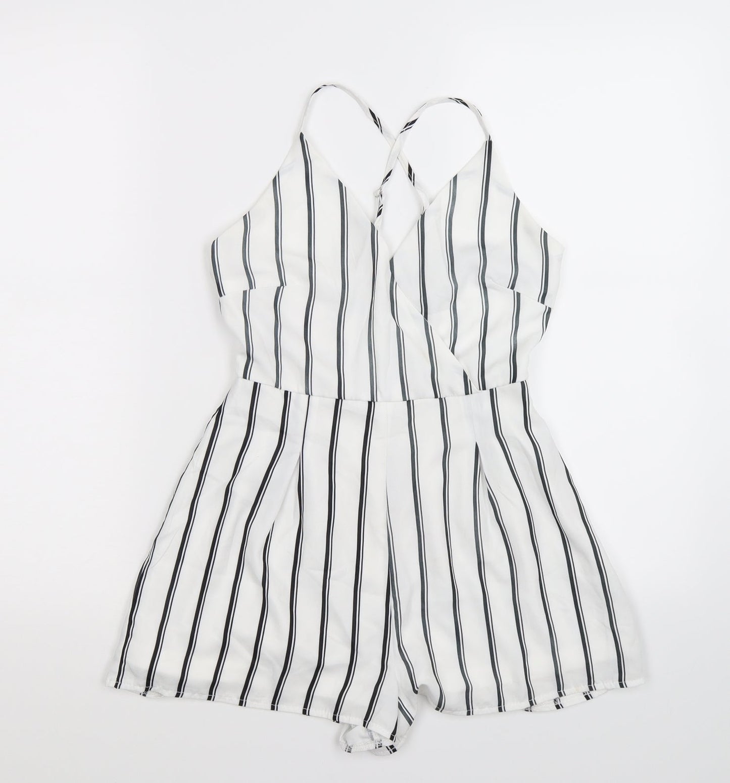 Missguided Womens White Striped  Playsuit One-Piece Size 4 L3 in