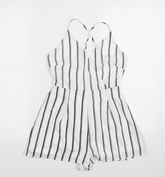 Missguided Womens White Striped  Playsuit One-Piece Size 4 L3 in