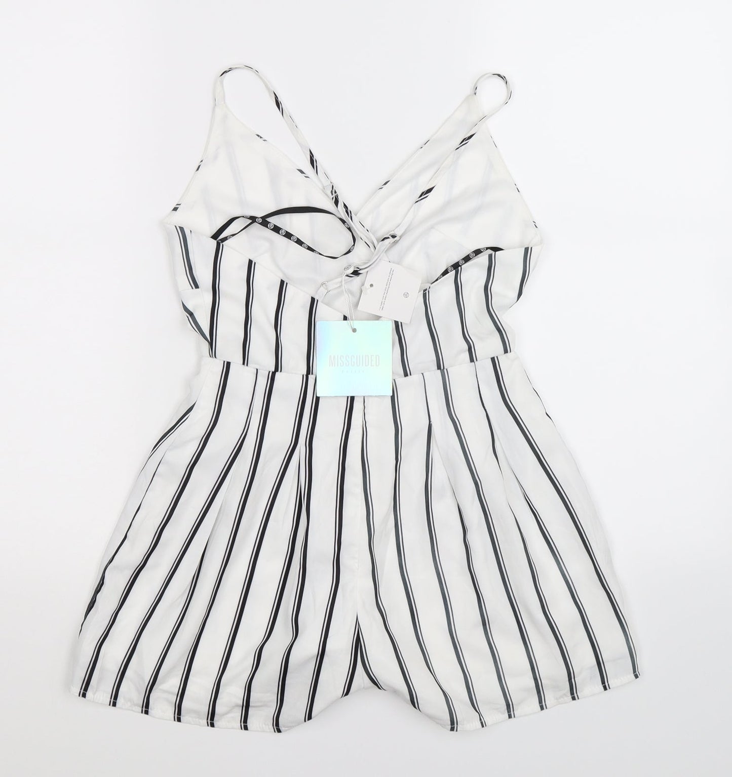 Missguided Womens White Striped  Playsuit One-Piece Size 4 L3 in