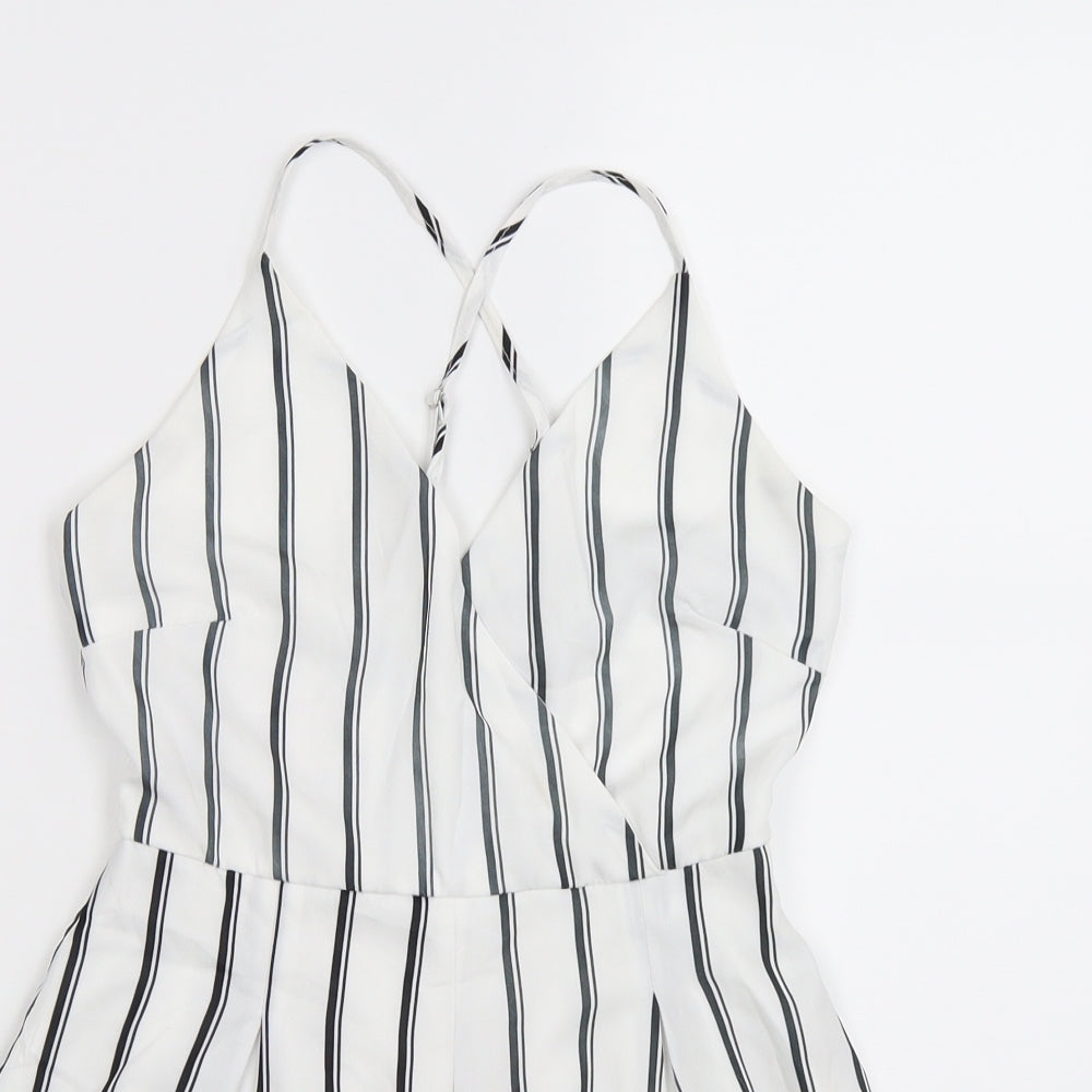 Missguided Womens White Striped  Playsuit One-Piece Size 4 L3 in