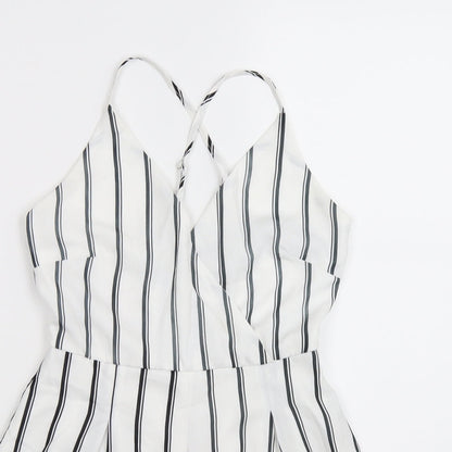 Missguided Womens White Striped  Playsuit One-Piece Size 4 L3 in