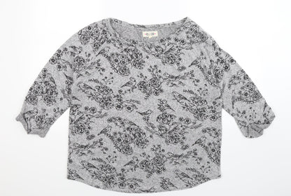 New Look Womens Grey Floral Knit Pullover Jumper Size 18