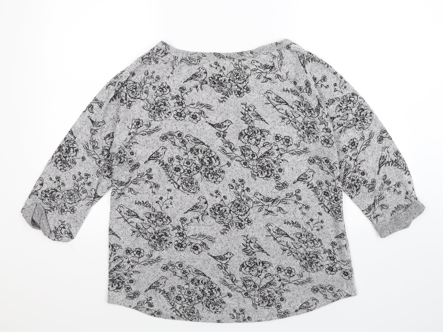 New Look Womens Grey Floral Knit Pullover Jumper Size 18