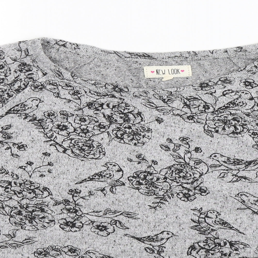 New Look Womens Grey Floral Knit Pullover Jumper Size 18