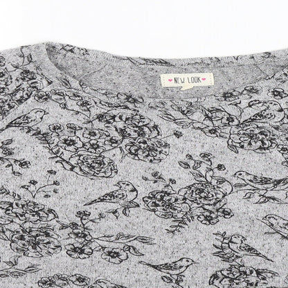 New Look Womens Grey Floral Knit Pullover Jumper Size 18