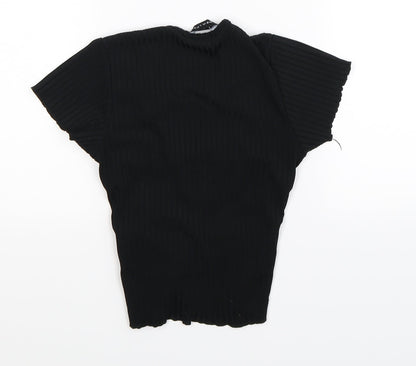 Womens UK Size 8 New Look Black Cropped T-Shirt