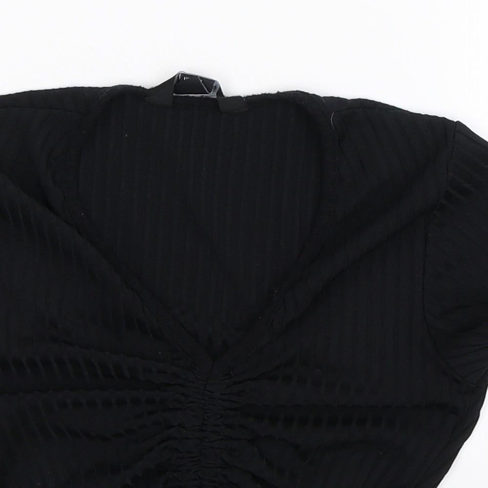 Womens UK Size 8 New Look Black Cropped T-Shirt