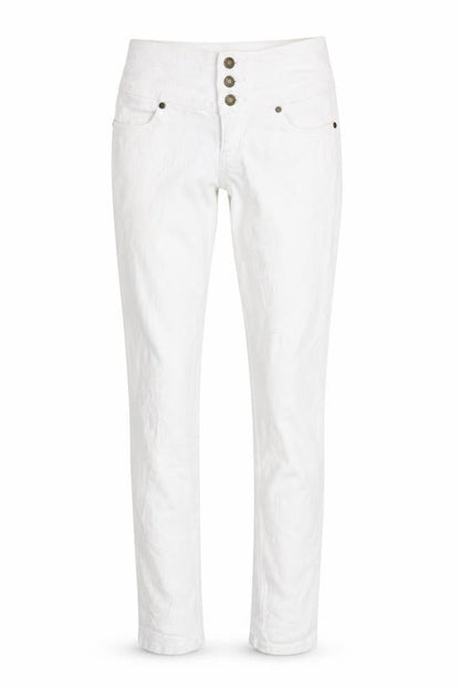 Front view of John Baner women’s white denim skinny jeans, size UK 8, 34-inch leg