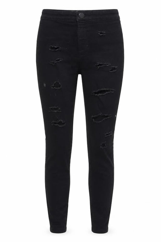 Front view of Miss Denim women’s black denim jegging jeans, size UK 6, 29-inch leg