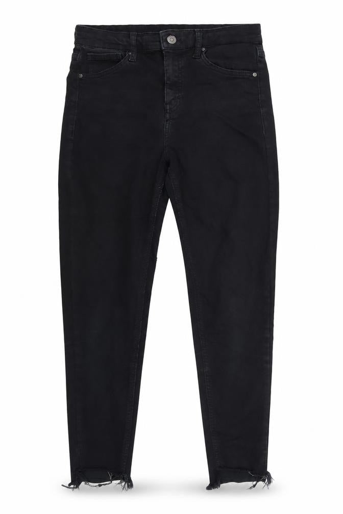 Front view of Topshop women’s black denim cropped jeans, size UK 28, in, 29-inch leg
