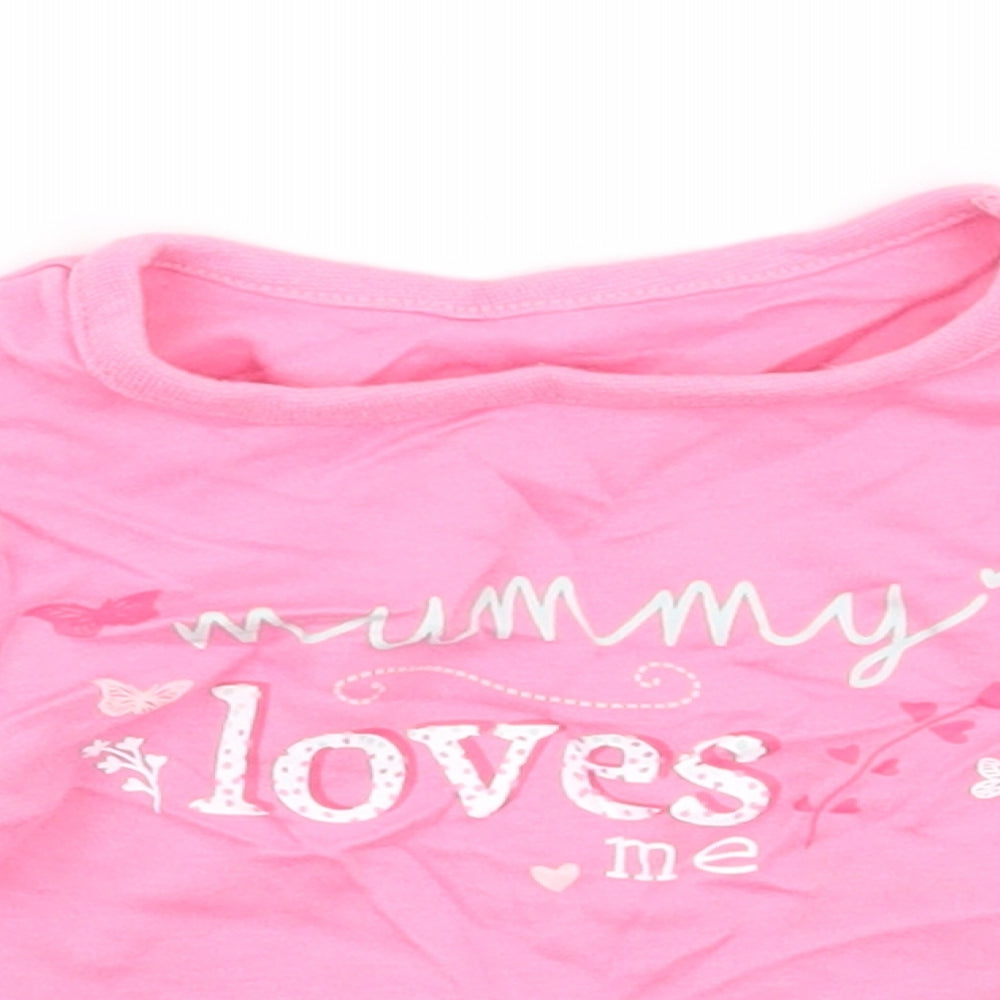 Close-up detail of George girls’ pink basic t-shirt, size 9-12, months