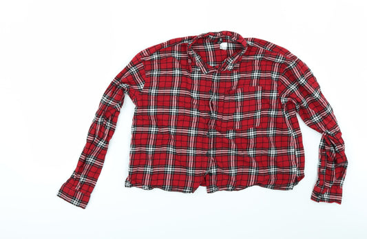 Divided by H&M Womens Red Check  Kimono Button-Up Size 14