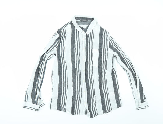Primark Womens White Striped  Tunic Button-Up Size 12