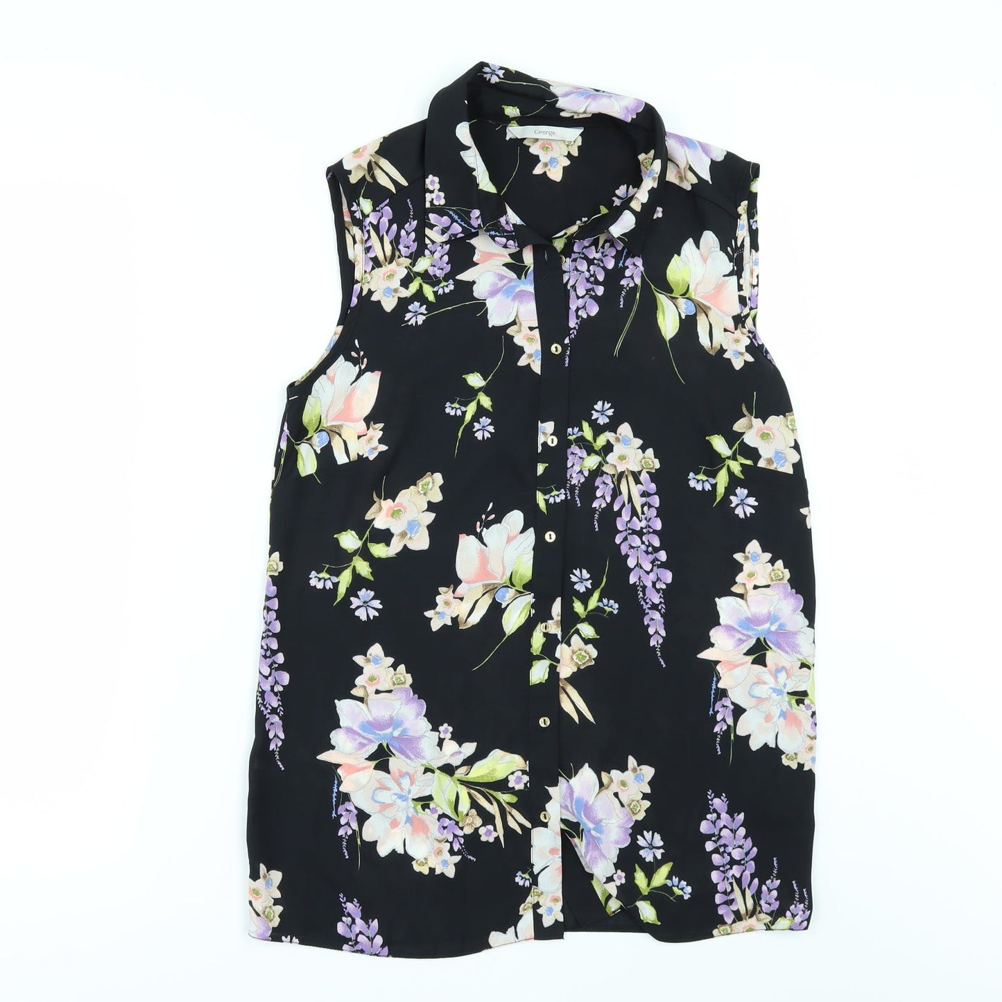 George Womens Black Floral  Tunic Button-Up Size 8