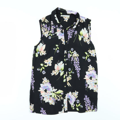 George Womens Black Floral  Tunic Button-Up Size 8