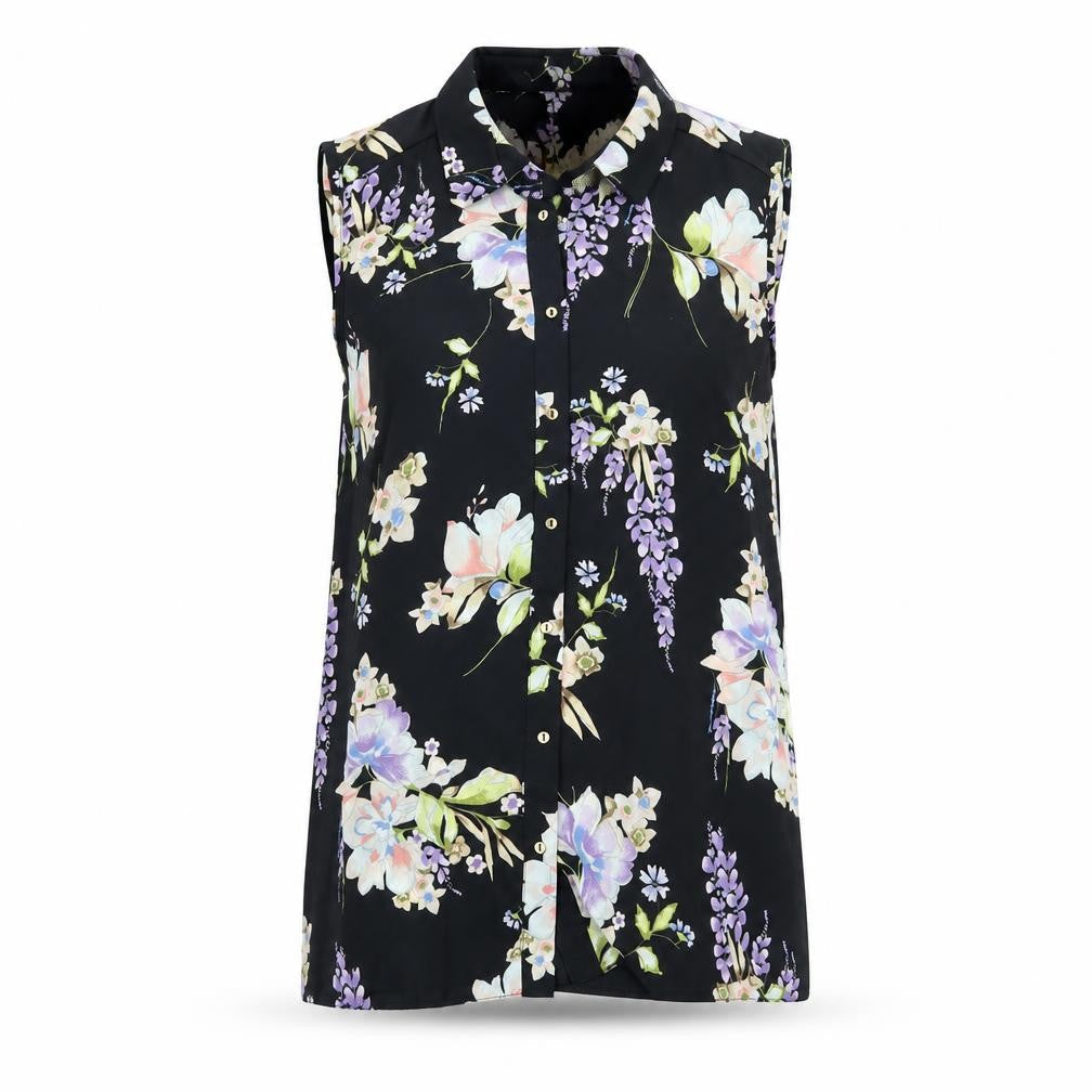 George Womens Black Floral  Tunic Button-Up Size 8