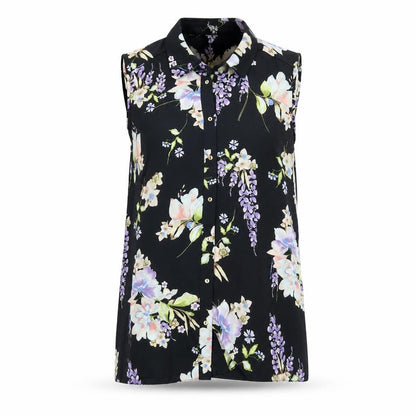 George Womens Black Floral  Tunic Button-Up Size 8