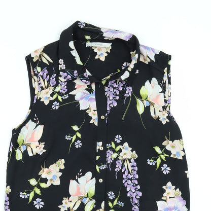 George Womens Black Floral  Tunic Button-Up Size 8