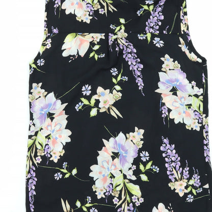 George Womens Black Floral  Tunic Button-Up Size 8