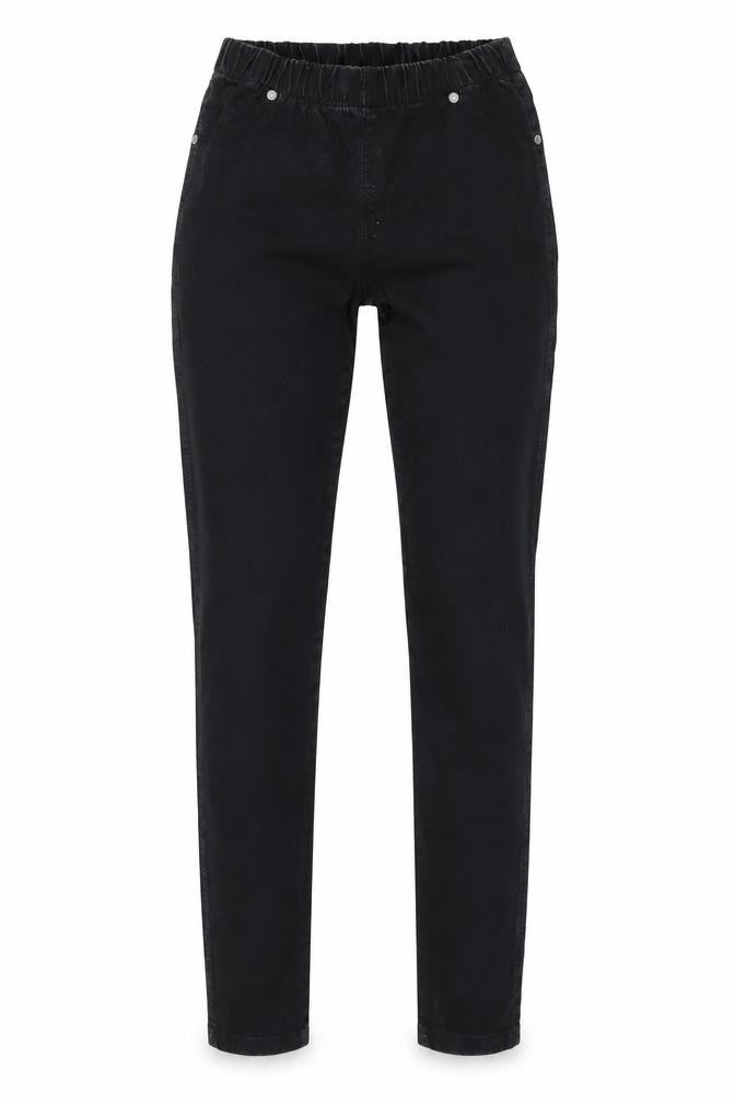 Front view of Denim & Co. women’s black denim jegging jeans, size UK 8, 30-inch leg