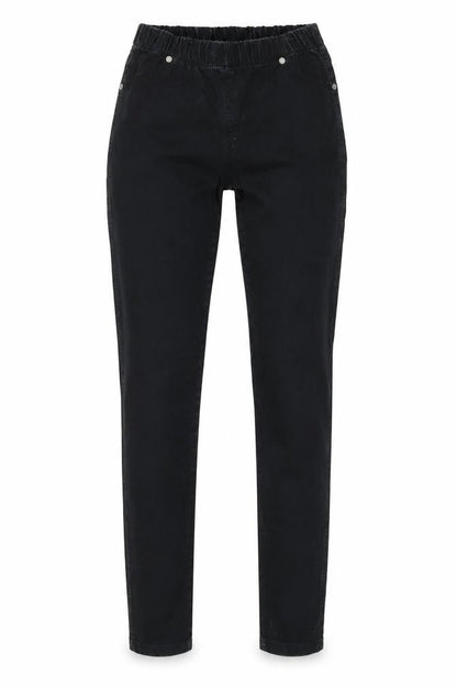 Front view of Denim & Co. women’s black denim jegging jeans, size UK 8, 30-inch leg