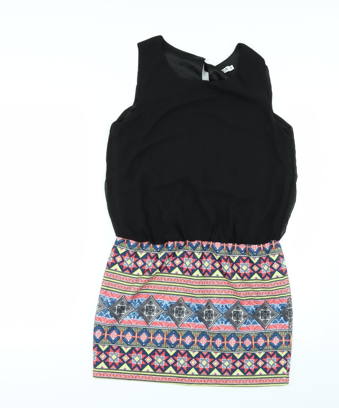 Unika Womens Black Geometric Rayon T-Shirt Dress  Size M