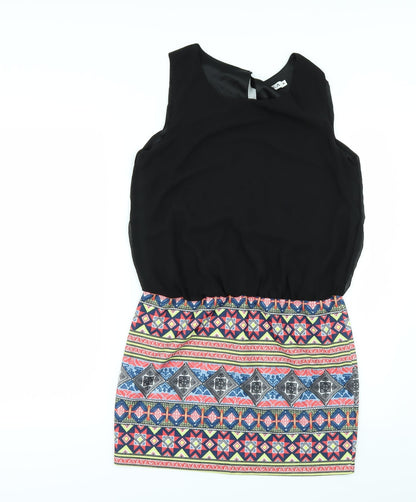 Unika Womens Black Geometric Rayon T-Shirt Dress  Size M