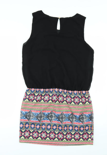 Unika Womens Black Geometric Rayon T-Shirt Dress  Size M
