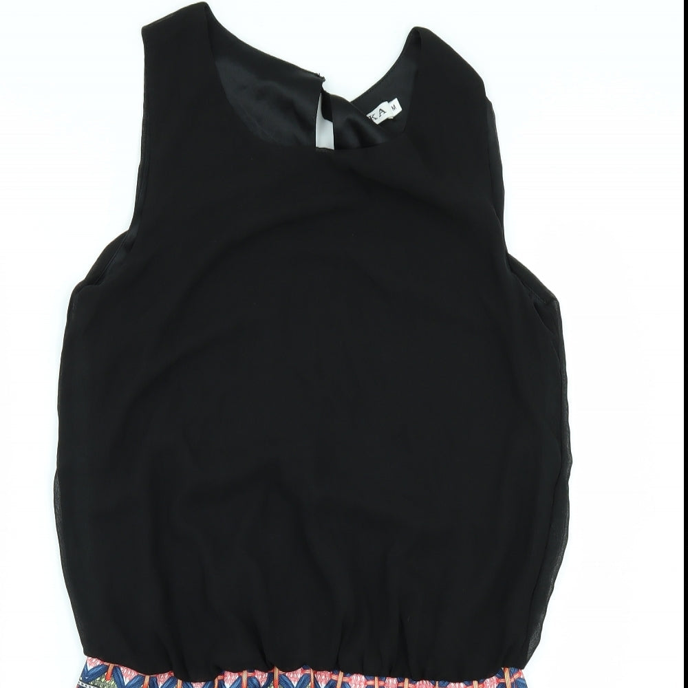 Unika Womens Black Geometric Rayon T-Shirt Dress  Size M