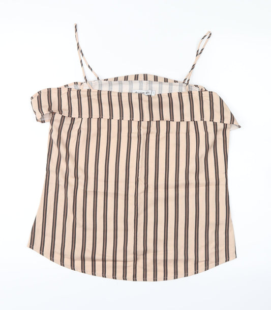 Light Before Dark Womens Beige Striped  Basic Blouse Size S