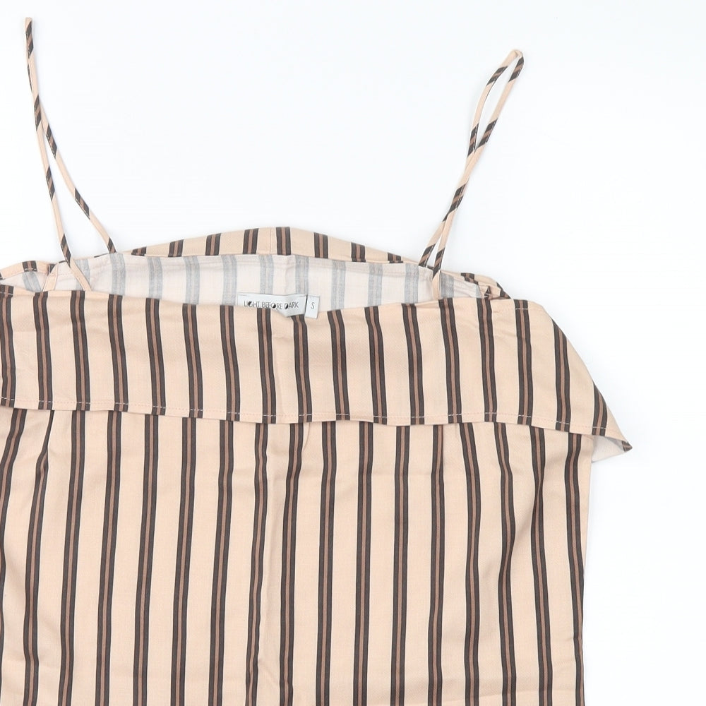 Light Before Dark Womens Beige Striped  Basic Blouse Size S