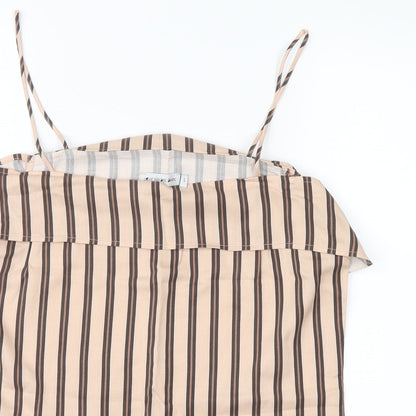 Light Before Dark Womens Beige Striped  Basic Blouse Size S