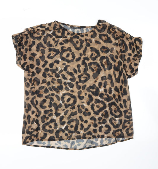 SheIn Womens Yellow Animal Print  Basic Blouse Size L
