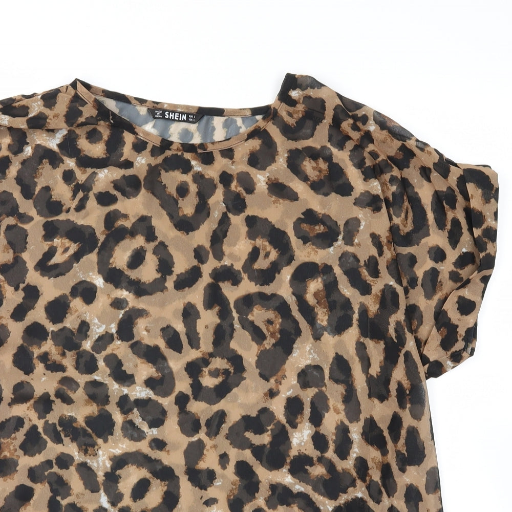 SheIn Womens Yellow Animal Print  Basic Blouse Size L