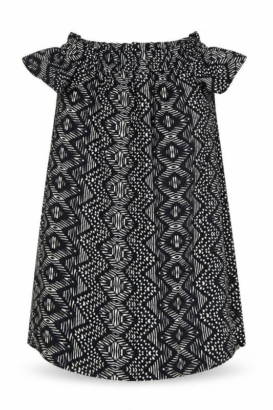 Front view of Atmosphere women’s black geometric basic blouse, size UK 10