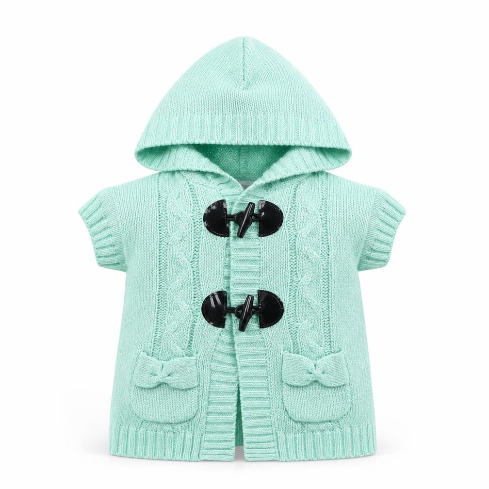 Front view of Little Lass girls’ green jacket, size 3-6, months