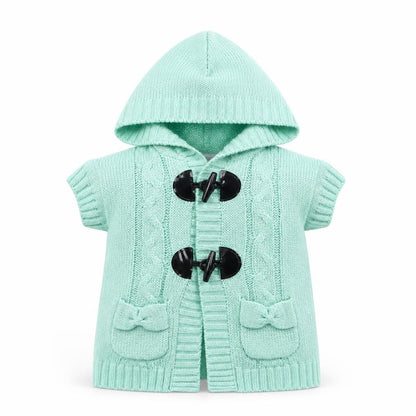 Front view of Little Lass girls’ green jacket, size 3-6, months