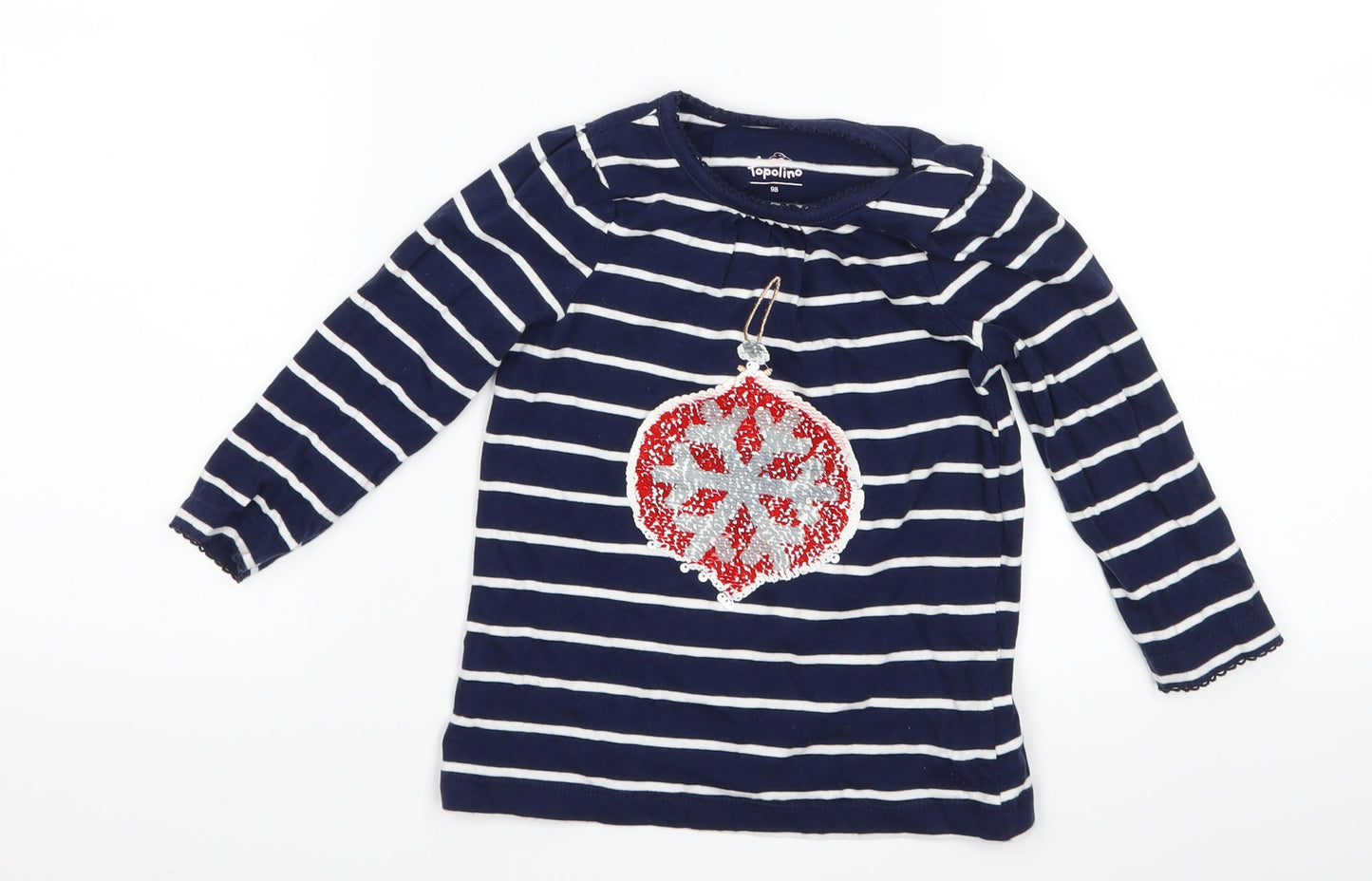 Topolino Girls Blue Spotted  Basic T-Shirt Size 3 Years  - Christmas Bauble