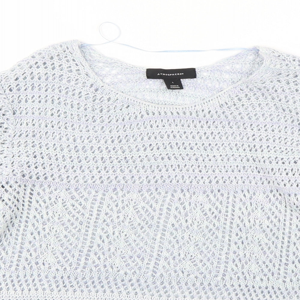Close-up detail of Atmosphere women’s blue jumper, size L