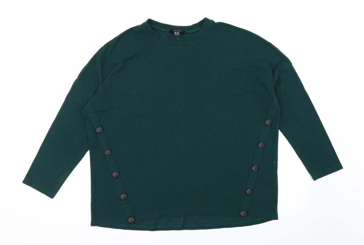 Front view of new look women’s green jumper, size UK 12