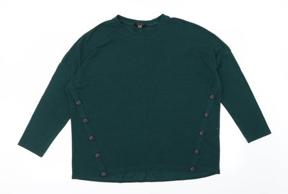 Front view of new look women’s green jumper, size UK 12