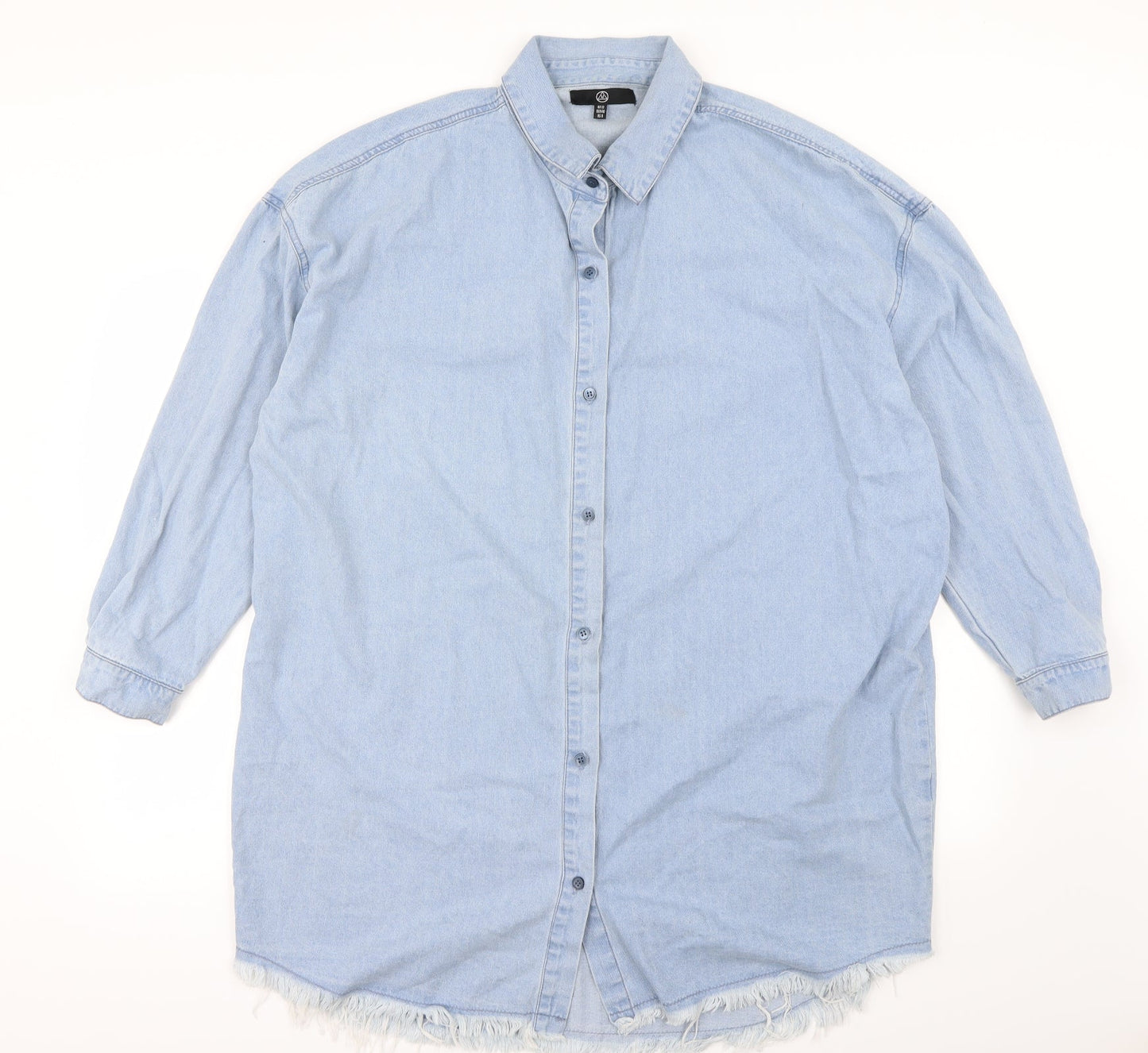 Womens UK Size 12 Missguided Blue Basic Button-Up