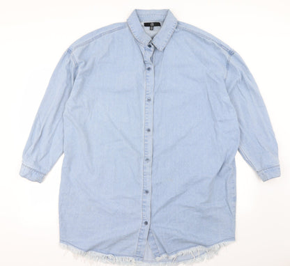 Womens UK Size 12 Missguided Blue Basic Button-Up