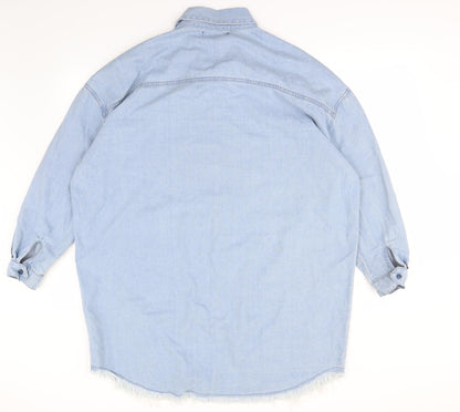 Womens UK Size 12 Missguided Blue Basic Button-Up